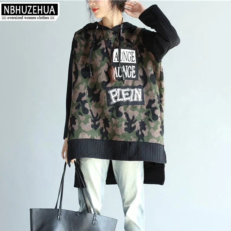 Новинка 2017 года осень-зима BTS женские толстовки плюс толстый камуфляж oversize-худи 6XL