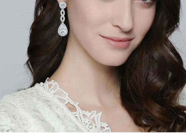 Женские серьги капельки с фианитом для невесты|teardrop bridal earrings|bridal earringsbridal earrings
