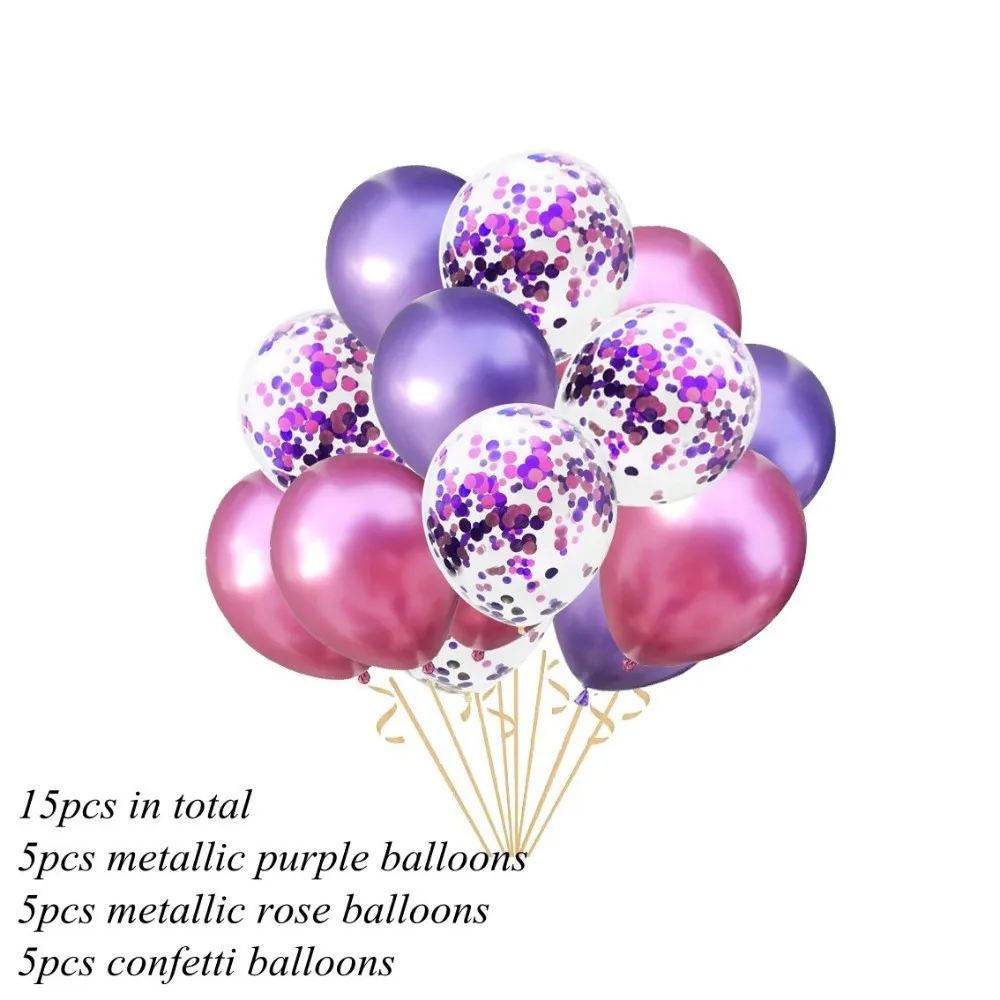 15p purple rose 1 упаковка 12 дюймов металлические цвета латексные воздушные шары с конфетти надувной шар для дня рождения свадьбы - Цвет: 15p purple rose