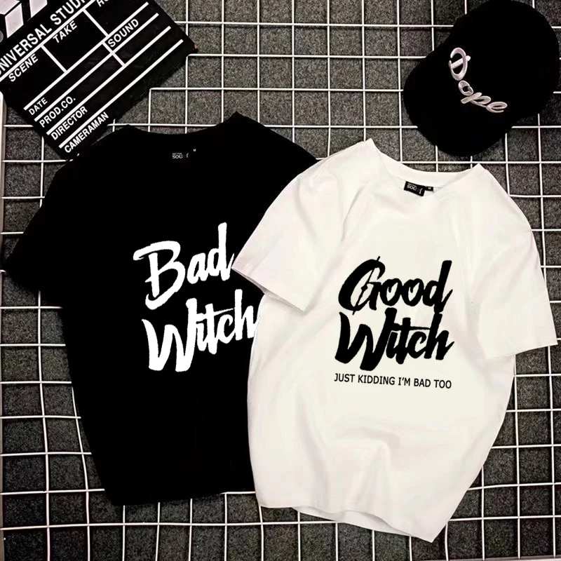 Футболка для пары футболка с принтом BAD WITCH GOOD Повседневная женщин лучшие друзья
