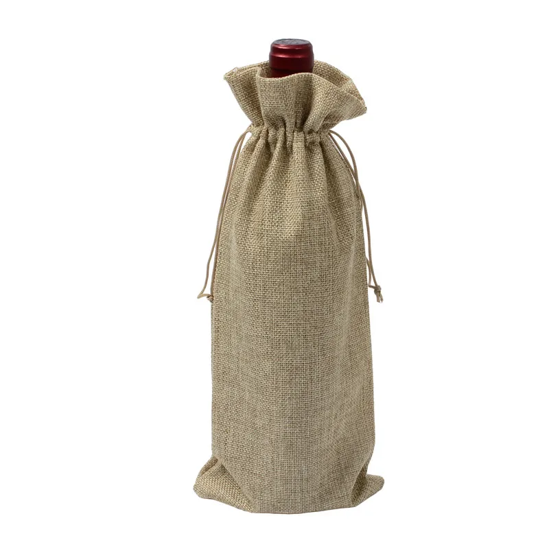 jute color 1 pc 15*35cm Rustic Jute Burlap Wine Drawstring Bags Wine Bottle Covers Reusable Bottle Wrap Gift Package Wine Bags - Цвет: jute color