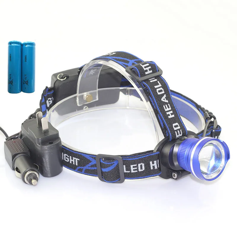 

T6 headlamp flashlight Zoomable Adjust Focus frontale led head torch lamp headlight +18650 battery AC Charger car charger