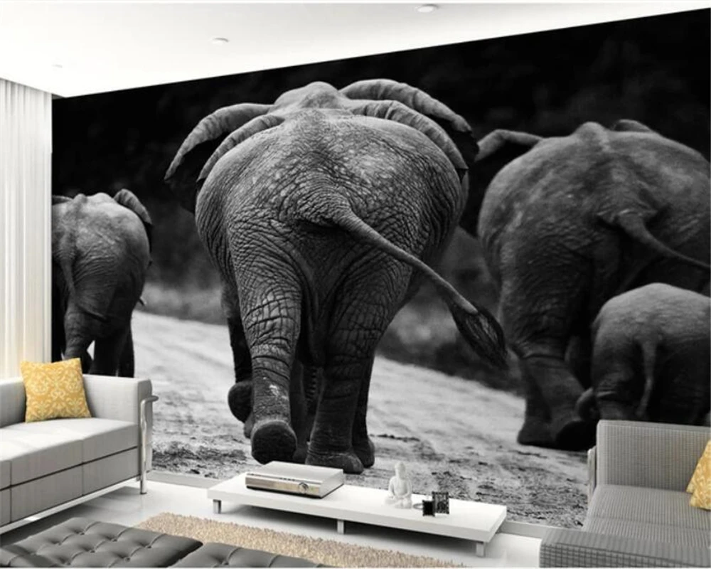 Обои на заказ 3d фотообои черно белая фотография африканский слон животные