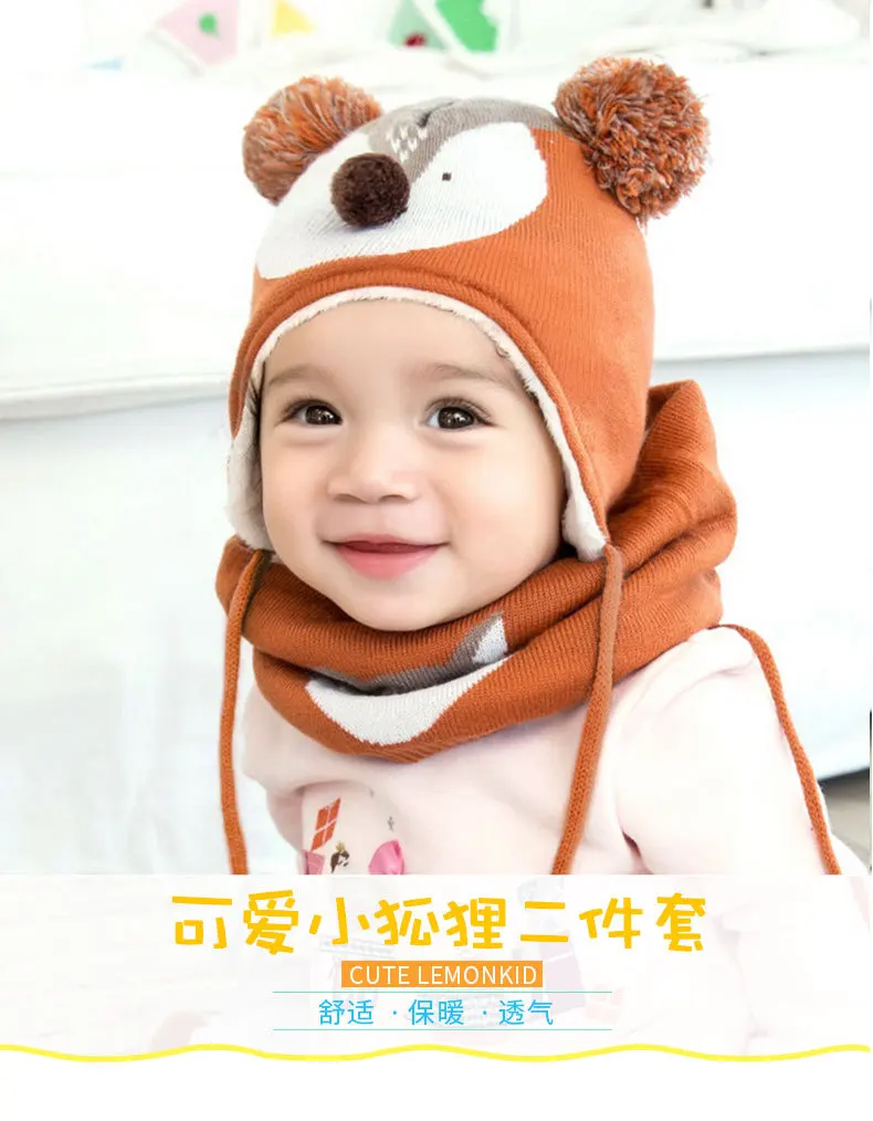 3pcs/Set Baby Kids Winter Cotton Hat Scarf Set Winter Knit Cap Children Warm Scarf For Boys Suit Beanies Hats Scarf For Girl Boy