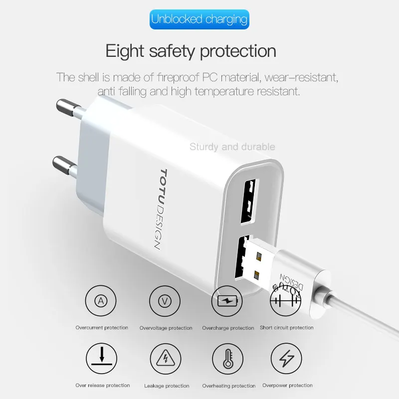 TOTU Dual USB Зарядное устройство для мобильного телефона iPhone ЕС Plug 2.4A быстро стены