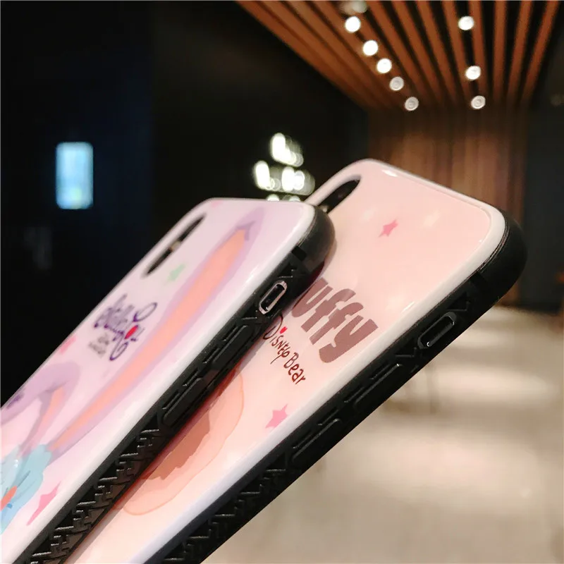 Cartoon Duffy Bear Stellalou high quality Toughened glass Case For iPhone 6 7 8plus XSMax XR 11 11pro skid resistance Phone case |