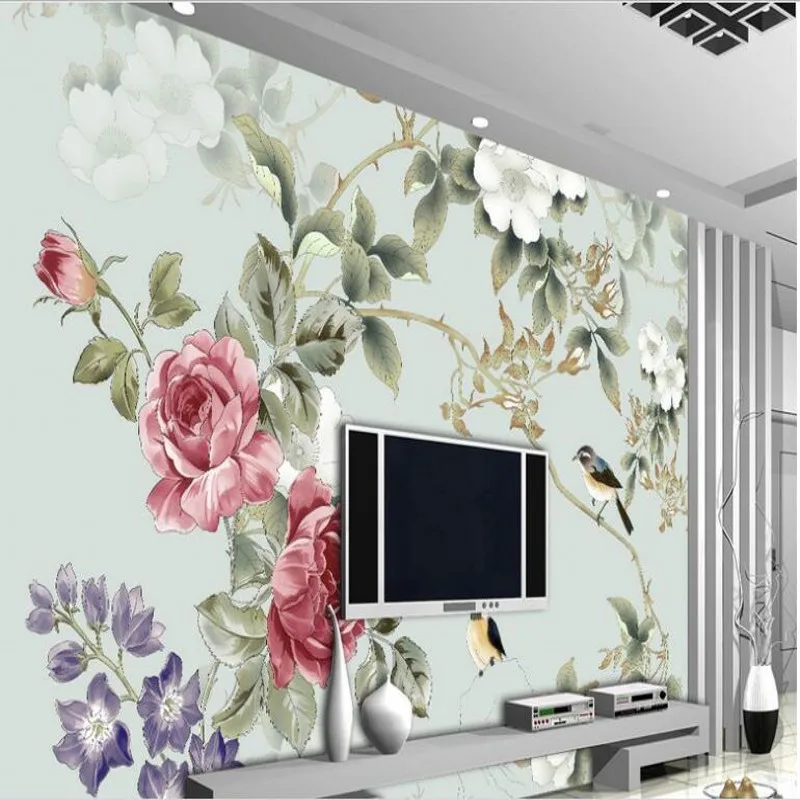 Wellyu пользовательские Крупногабаритные фрески ручная роспись цветы декорация