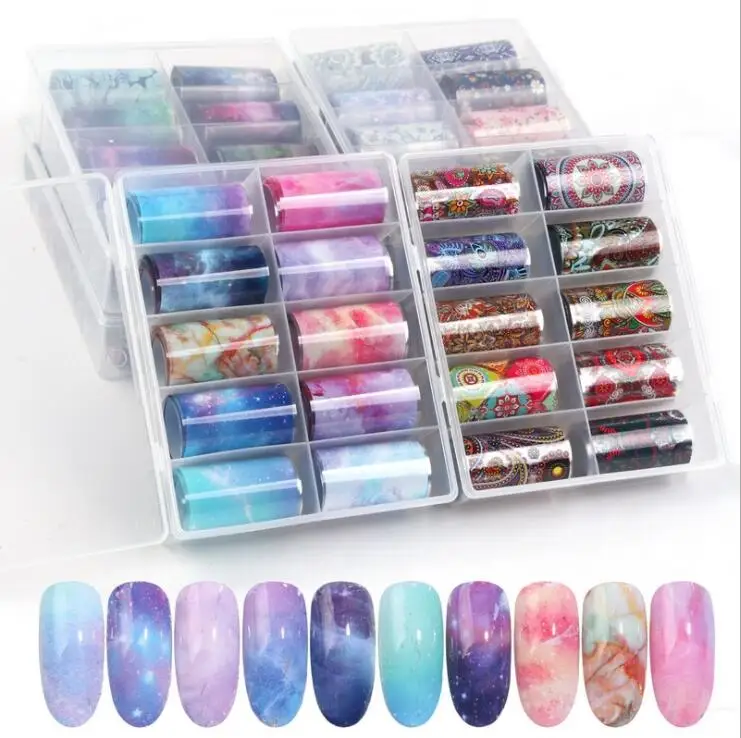 10pc/box Nail Foil Set Adhesive Transfer Sticker Rainbow Sky Sexy Leopard Personalized Pattern Slider Decoration Manicure kits