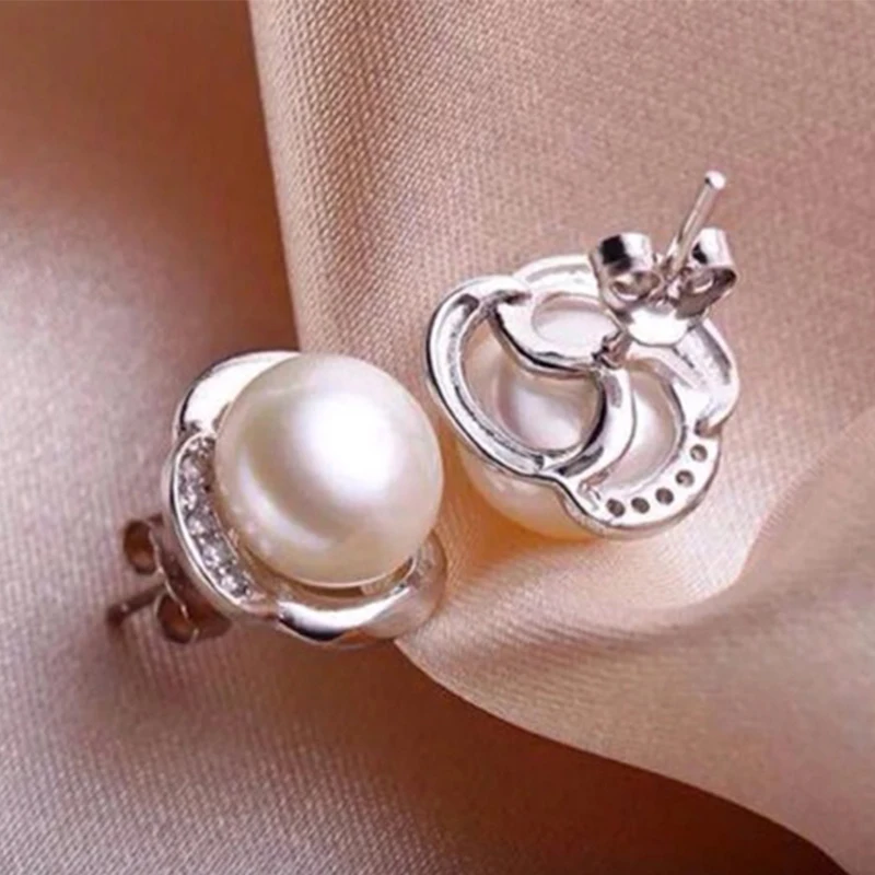 PEISENI 100% natural freshwater pearl stud earrings 7-8 MM Real Pearl 925 Sterling Silver Jewelry For Women Best Gifts | Украшения и