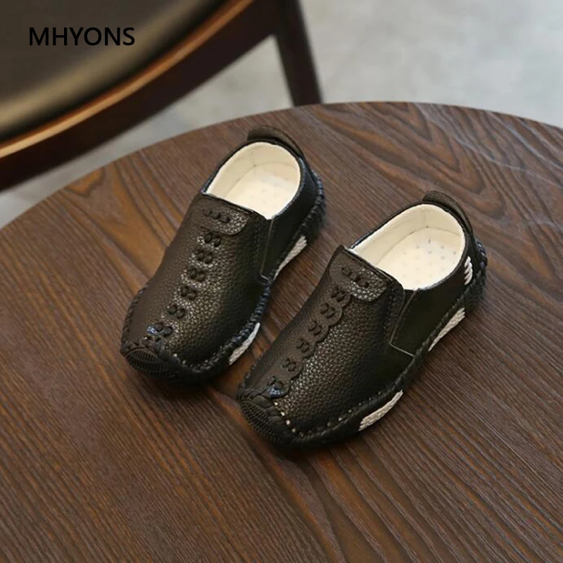 MHYONS/2018 новая детская обувь для мальчиков и девочек Кожаные туфли без застежки на