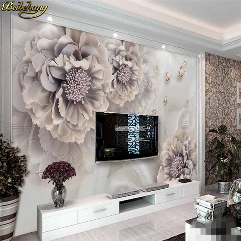 

beibehang Custom Photo Wallpaper Stereo Surfaces Mural,Atmosphere Peony Stereo Jewelry Flower TV 3D Wall Background Wall