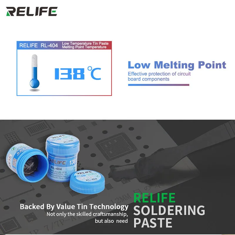 RELIFE RL-404 138 °C низкотемпературная паста для IPHONE X XS XSMAX Бессвинцовая Оловянная целлюлоза