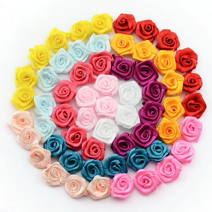 

DIY 500pcs/lot Handmade Satin Rose Ribbon Rosettes Fabric Flower Bow Appliques Wedding Decor Craft Sewing Accessories 1-35