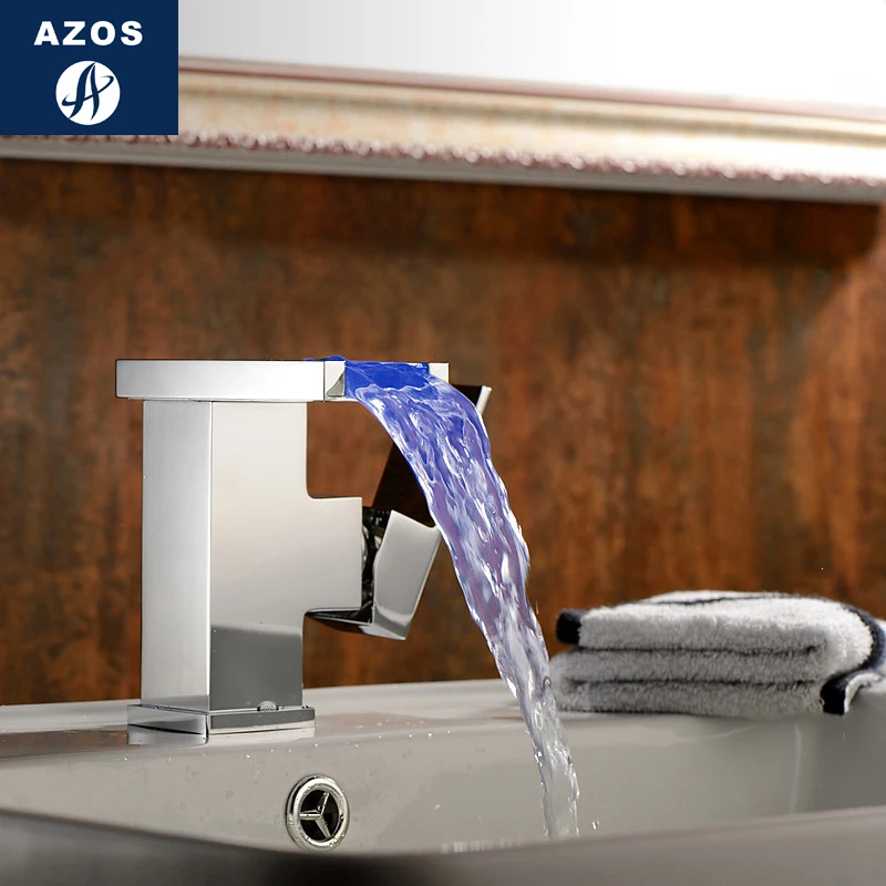 

Светодиодный смеситель-водопад Azos, обесцвечивающаяся раковина, из латуни, хромированный, с контролем температуры, для ванной комнаты, над с...