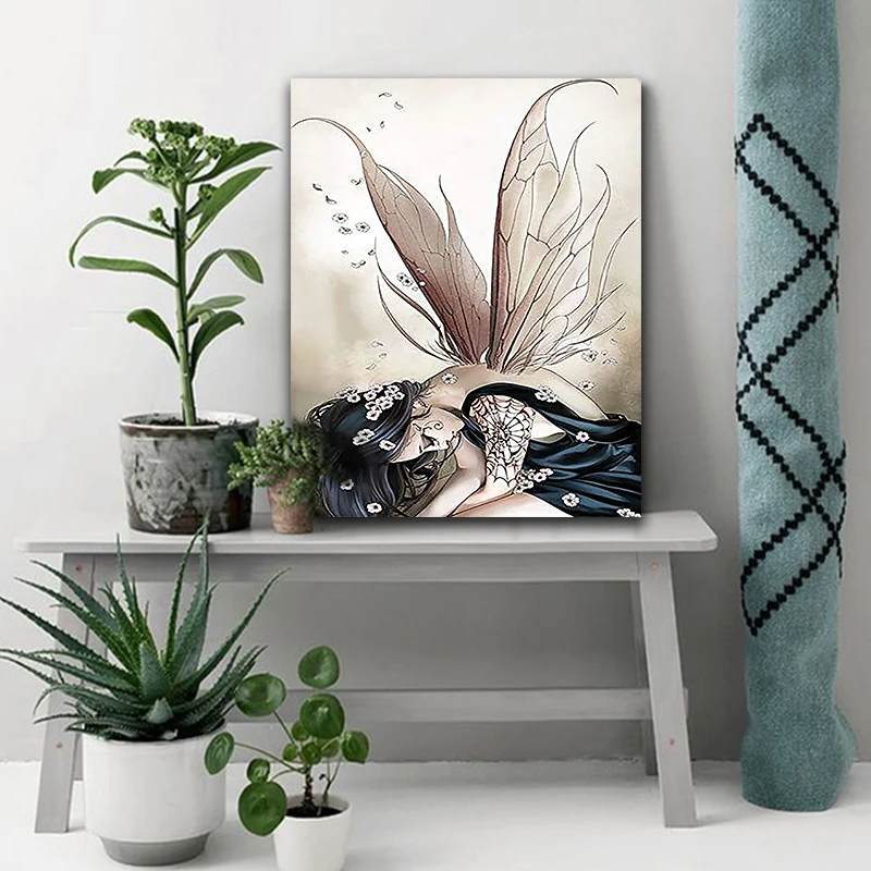 DIY colorings pictures by numbers with colors Butterfly wings girl picture drawing painting framed Home | Дом и сад