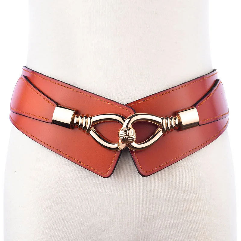 Новая мода, западный стиль, пряжка, эластичный широкий пояс, натуральная кожа, пояс на талии, женский пуховик, свитер, пальто, аксессуар, BL209 - Цвет: Brown