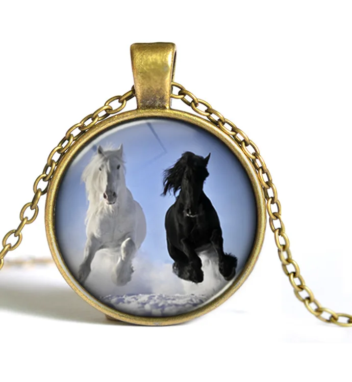 Time gem necklace series fashion black and white horse retro | Украшения и аксессуары