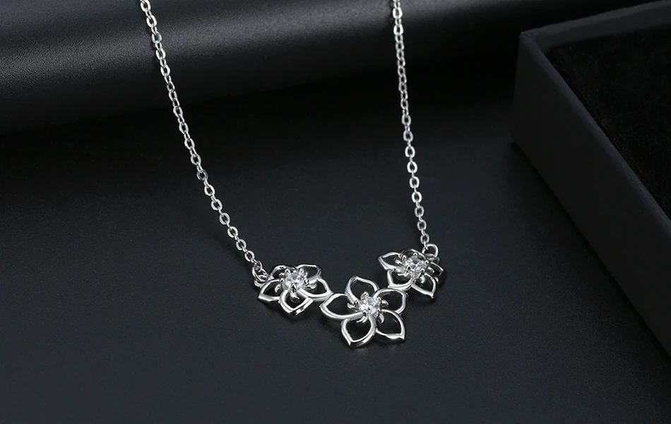 ORSA JEWELS Настоящее Стерлинговое Серебро ожерелья для женщин 3 Шт Полые Цветы с фианитом высшего класса женские ювелирные изделия SN96