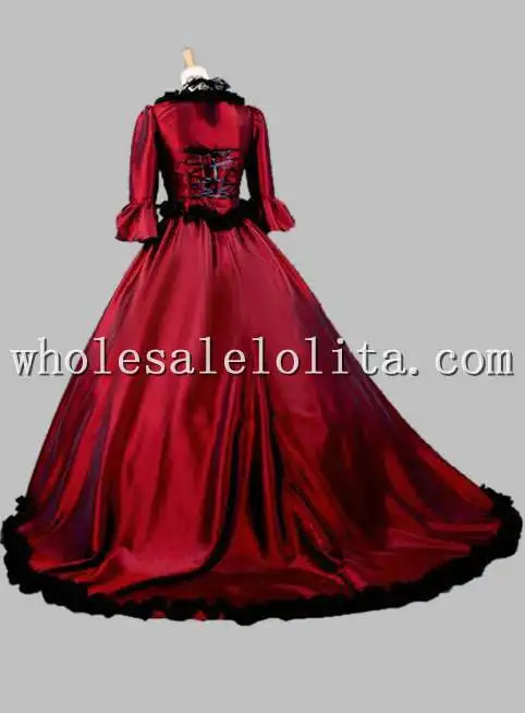 

Gothic Wine Red Printing Luxury Victorian Period Dress Mardi Gras Venice Carnival Costume