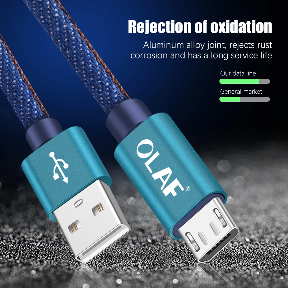 Кабель Micro USB Olaf 1 м 2 Быстрая зарядка для синхронизации данных плетеный медный