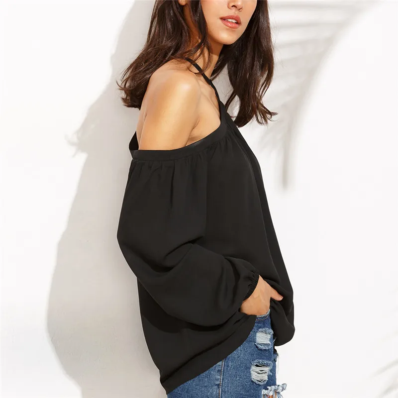 #5606 Для женщин Сексуальная плеча с длинным рукавом Довольно блузка|blouse off|top