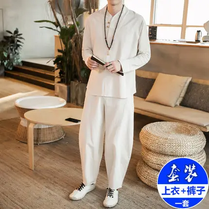 Весенне осенний Новый китайский льняной костюм для мужчин свободная хлопковая и