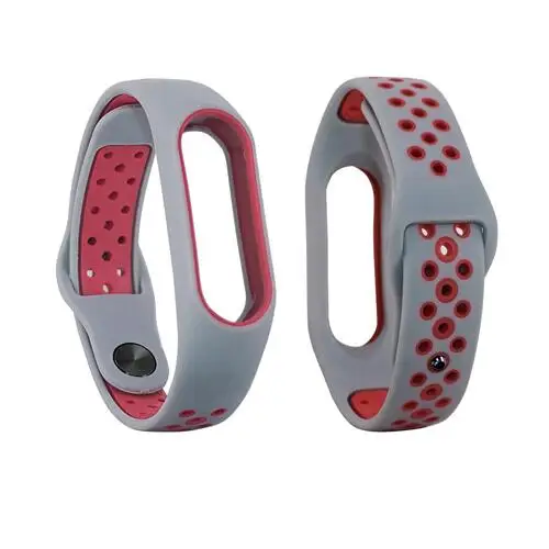 Grey red Ремешок mi band 2 для Xiaomi mi, 2 ремешка, силиконовый спортивный браслет, цветной пористый дышащий сменный ремешок для часов - Цвет ремешка: Grey red