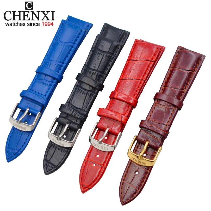 Ремешок для часов CHENXI кожаный браслет наручных черный/коричневый/красный/синий 20