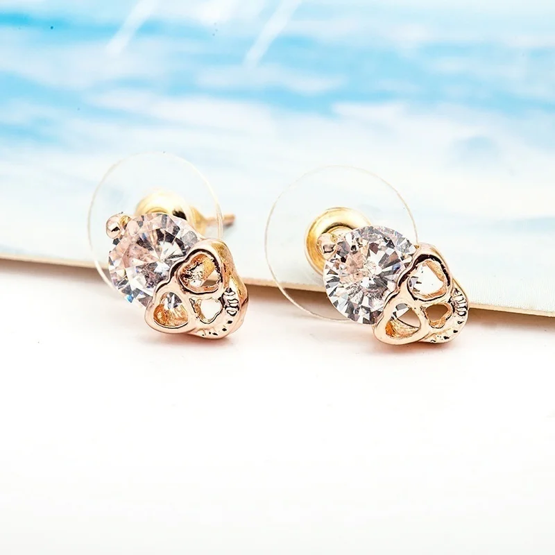 WKOUD Alloy skull heart anti-allergy rose gold silver color Stud Earrings for women popular lady jewelry | Украшения и аксессуары