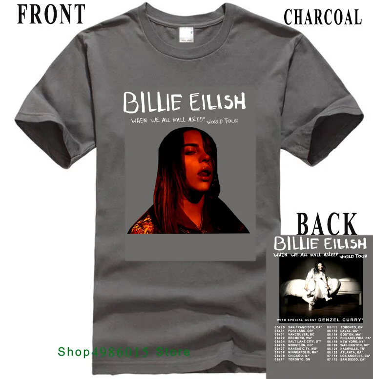 Billie Eilish World Tour, футболка со специальным гостем, DENZEL CURRY, размеры S-3XL, летняя хлопковая модная футболка с короткими рукавами - Цвет: charcoal