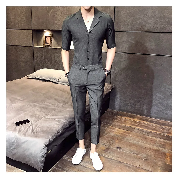 2 шт. комплект мужские рубашки и брюки Британский Стиль Camisa социальный Slim Fit рубашки мужская одежда синий Gomlek корейский Костюмы