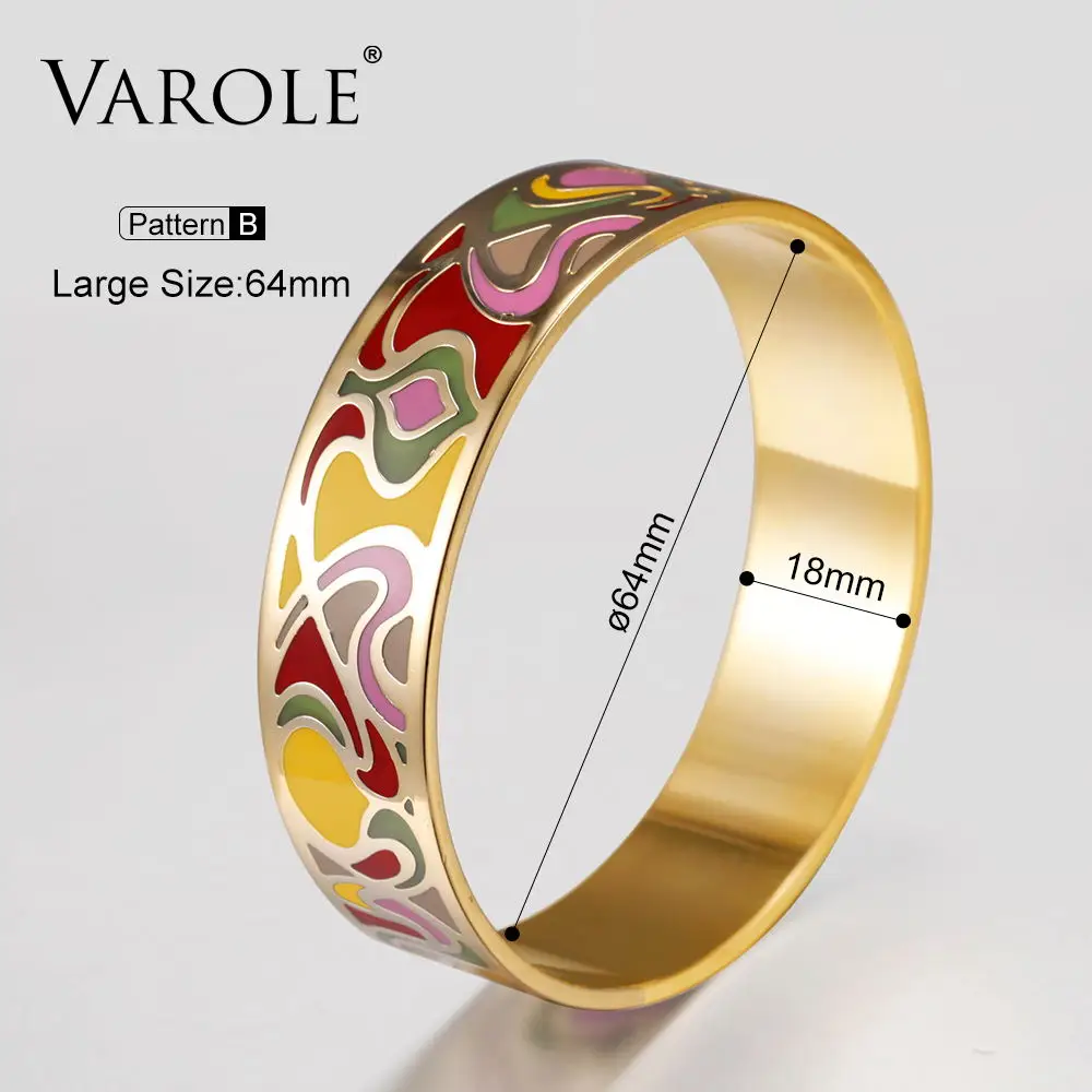 Pattern B 64mm VAROLE 18 мм широкий цветок индивидуальный дизайн Эмаль Браслеты и браслеты для женщин ювелирные изделия браслет женский Pulseiras - Окраска металла: Pattern B 64mm