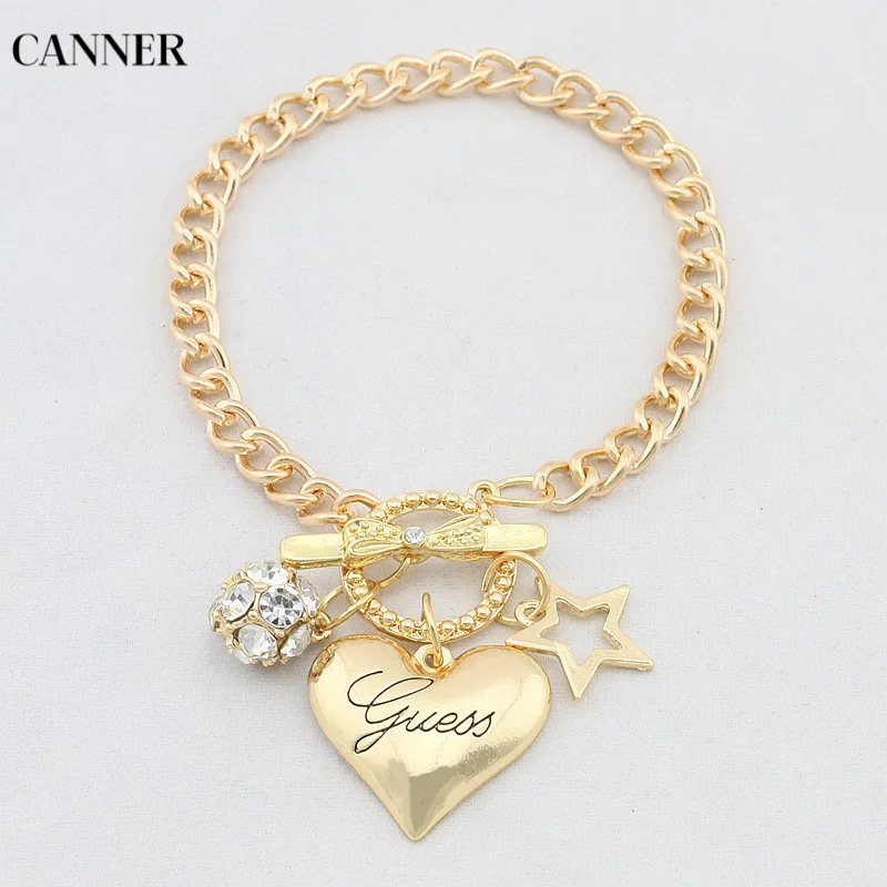 Женский браслет с кристаллами Canner Love Heart золотой серебряный цвет Bileklik модное