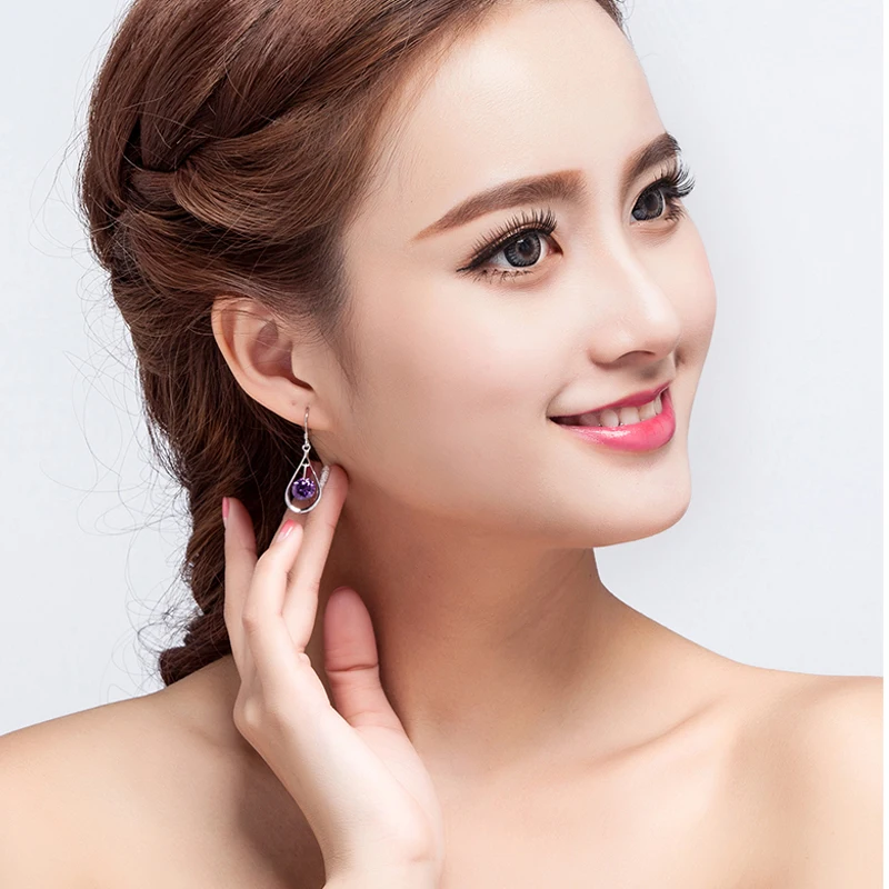 Серьги женские из серебра 925 пробы с натуральным австрийским кристаллом|jewelry