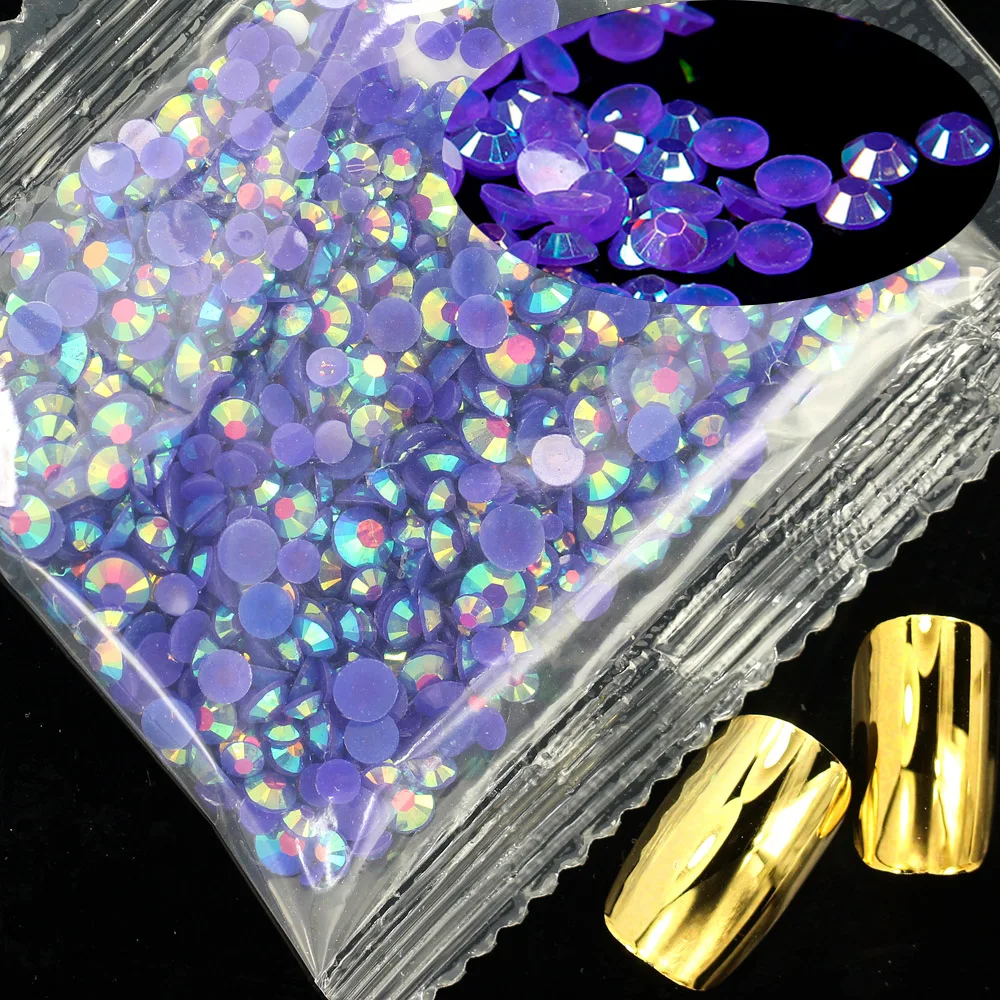 09 PURPLE AB 3D DIY Стразы для ногтей 1000 шт 2 3 4 5 мм смешанные размеры смолы Стразы округлые с плоской нижней поверхностью приклеено, без горячей фиксации камни аппликации для рукоделия - Цвет: 09 PURPLE AB