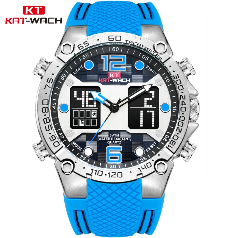 KAT-WACH новые модные спортивные часы Для мужчин Dual Time Дисплей световой рук и