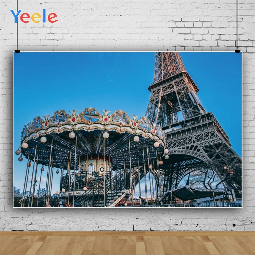 Фон для фотосъемки Yeele с изображением Эйфелевой башни карусели игровой площадки