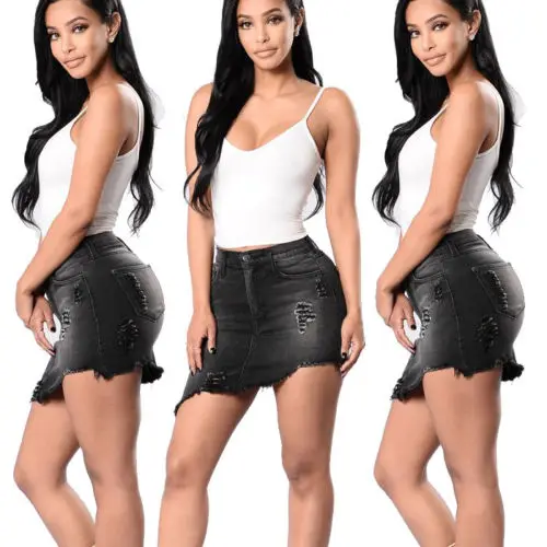 Новые модные женские Для женщин Bodycon Стретч рваные карандаш Высокая Талия