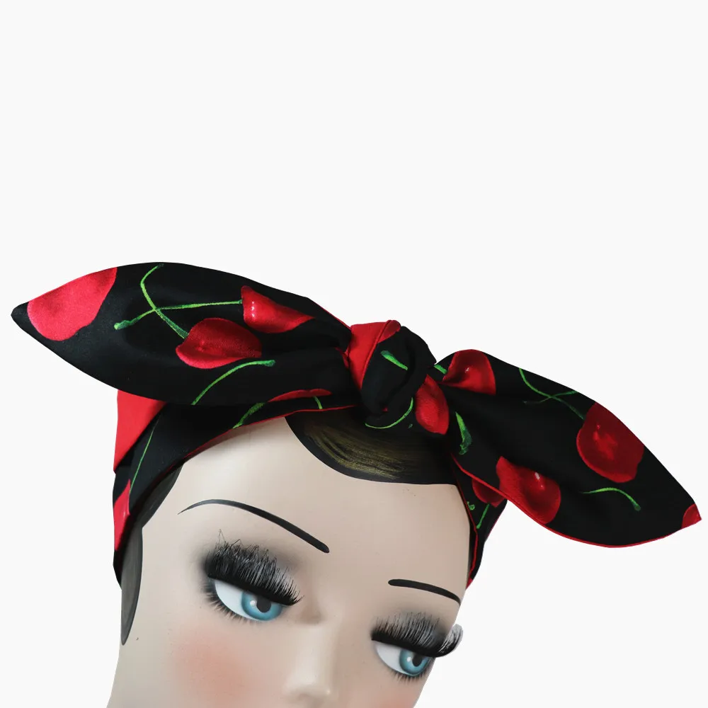 Женская винтажная повязка на голову в стиле 50-х годов черно-красная бандана с