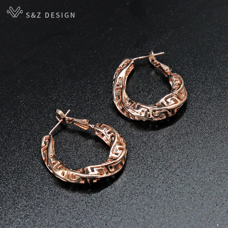 S&ampZ 2019 New Hollow Out Rotating Earring 585 Rose Gold European/American For Women Trendy Party Fine Jewelry | Украшения и