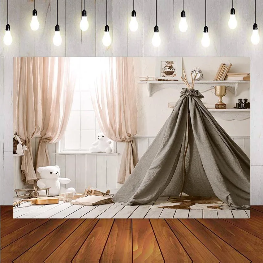 Mehofond Newborn Wood Floor Photography Backdrop Aircraft White Toy Bear Curtains Window Tent Kids Banner Photo Studio | Электроника