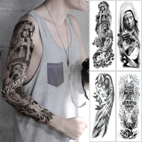 large arm sleeve tattoo cross angel hymn waterproof temporary tattoo sticker psalm wing saint men full skull totem tatoo