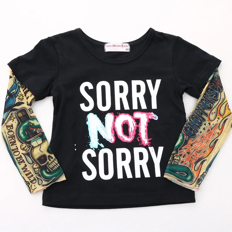 Модная уличная одежда детская весна 2017 футболки с длинным рукавом и принтом