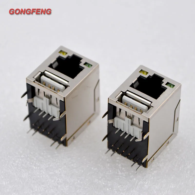 GONGFENG 10 шт. новый сетевой разъем RJ45 + однослойный USB светодиодный светодиодной