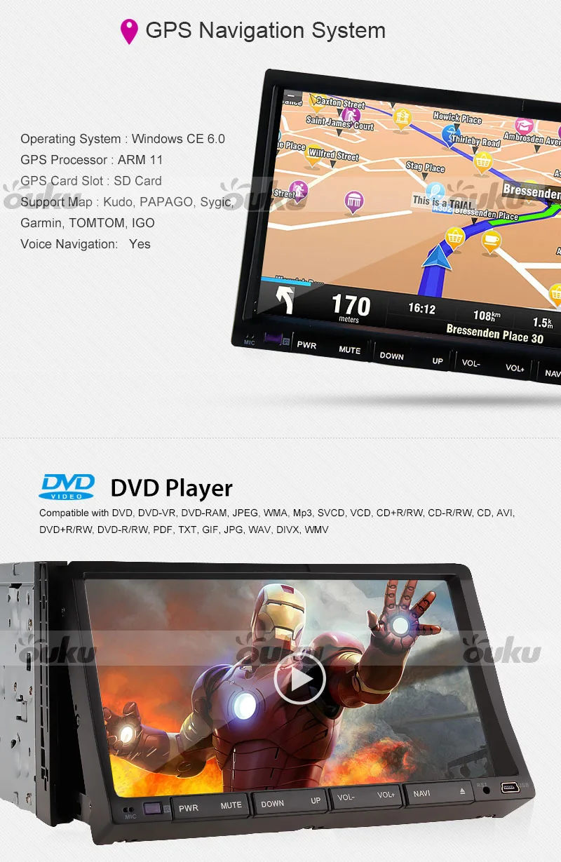 Двойной Din FM AM ПК автомобиля радио gps навигатор 3D Map CD DVD плеер Bluetooth 7 &quotHD цифровой