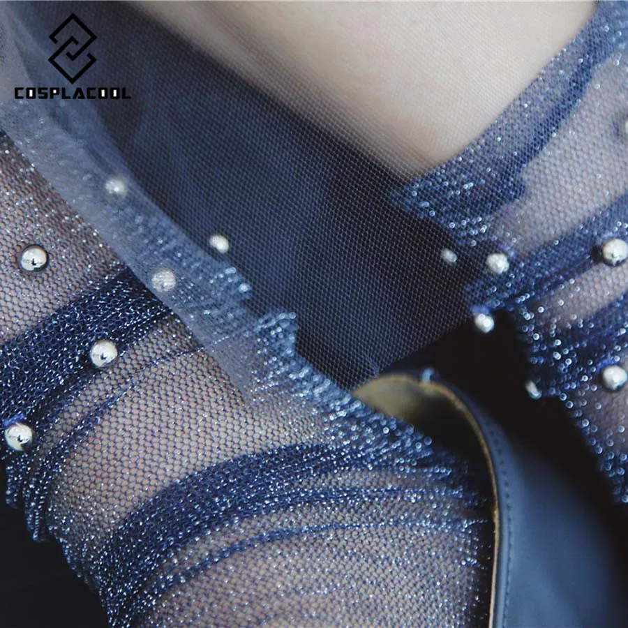 Женские прозрачные сетчатые носки [COSPLACOOL] золотистые серебристые с жемчугом