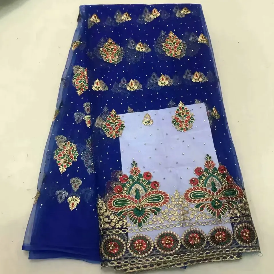 Королевский синий Джордж тюль кружевной ткани 2018 бисером французский в