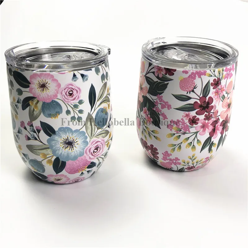 Verkauf 100 Stücke 12 Unzen Edelstahl Floral Kaffee Becher Ei Kreative Bier Becher Kaffee Becher Reise Tee Tasse Halloween Bar Weihnachten Geschenk