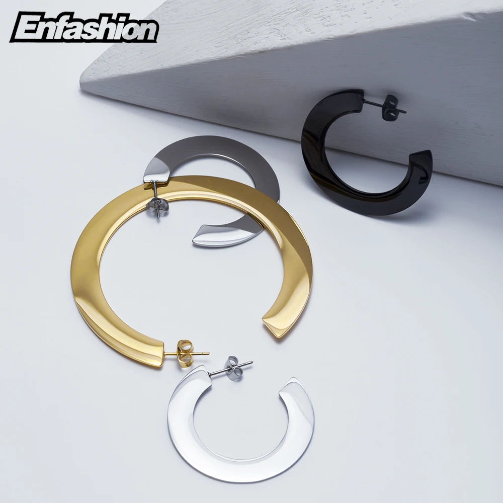 Enfashion блестящие большие серьги кольца золотистого цвета из нержавеющей стали