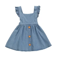 little girls summer sleevless jeans vest dress fashion cotton soild buttons princess dress toddler clothes for 2 7yrs outfits